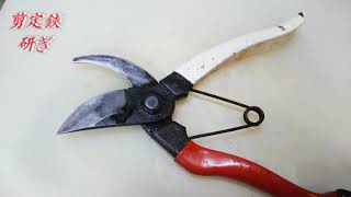 庭木【枝切り剪定鋏お手入れ】枝切り剪定鋏を研ぎます。庭いじり、農家にはかかせない鋏です