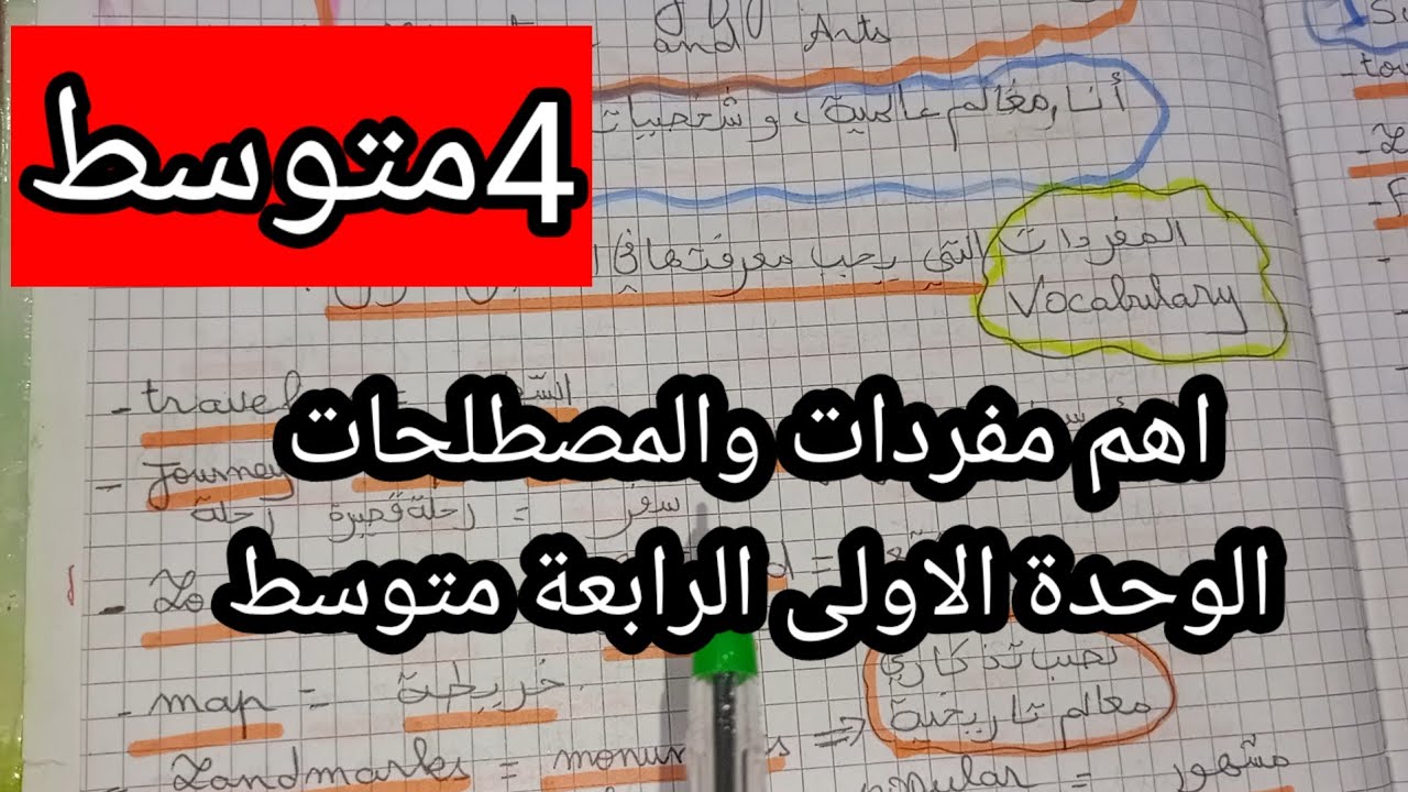 الرابعة متوسط اهم المصطلحات و المفردات الوحدة الاولى