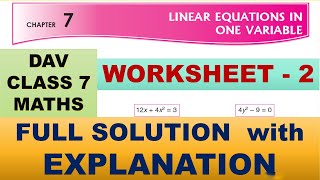 DAV CLASS 7 MATHS CHAPTER 7 | WORKSHEET - 2 |  FULL SOLUTION | MATHS SOLUTION | EXPLANATION