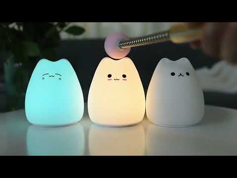 Світильник нічник на батарейках PUPIL LED 0.4W CAT м'який силіконовий кіт, видео 1