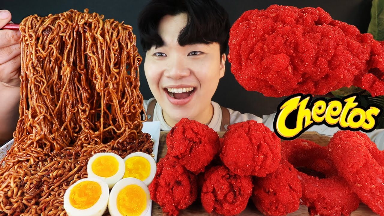 ASMR MUKBANG 트러플 짜파게티 & 치토스 양념 치킨먹방! TRUFFLE OIL BLACK BEAN NOODLES