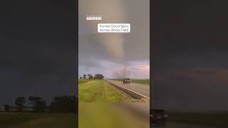 Close-Up View of Funnel Cloud Near Tornado Warning in Illinois