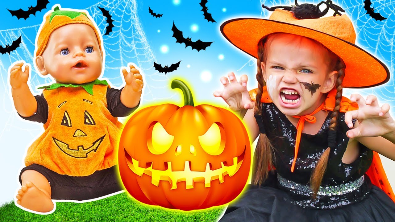 Dolcetto o scherzetto? Maya e Lina vanno a spaventare le bambole! Festa di Halloween per bambini