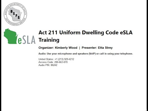 Act 211 Uniform Dwelling Code eSLA Training - Option 1