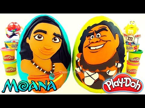 Huge Play Doh Surprise Eggs DISNEY Moana Maui |Learn Colours with Moana Maui and Play Doh