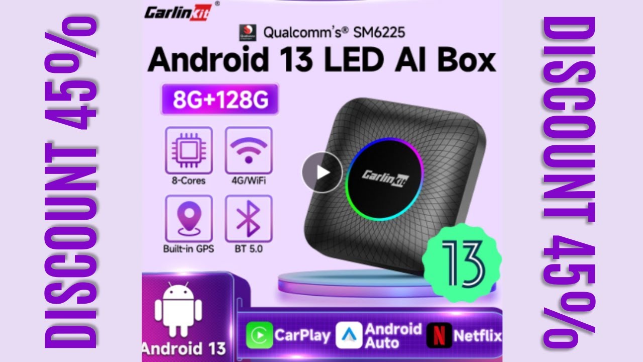 Carlinkit – boîtier TV Android 13 pour voiture, LED, adaptateur sans fil  CarPlay, SM6225, 8 cœurs, IPTV, Netfilx, lecture vidéo, CarPlay, Ai, 2023