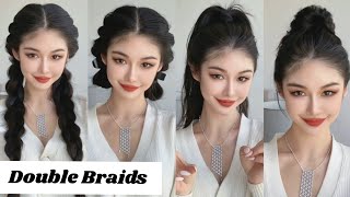 Quick & Easy Hairstyle 🌈 Double Braids+Top Ponytail+Top Bun Tutorials