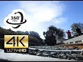 360° camera under STEAM train stopping at station (4K) Virtual Reality