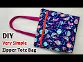 VERY SIMPLE - ZIPPER TOTE BAG WITH LINING / Handbag making at home / Cloth bag cutting and stitching