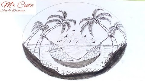 How to Draw a hammock swing with Palm trees|| Hammock swing scenery drawing