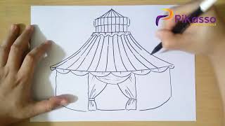How to Draw Circus Tent step by step