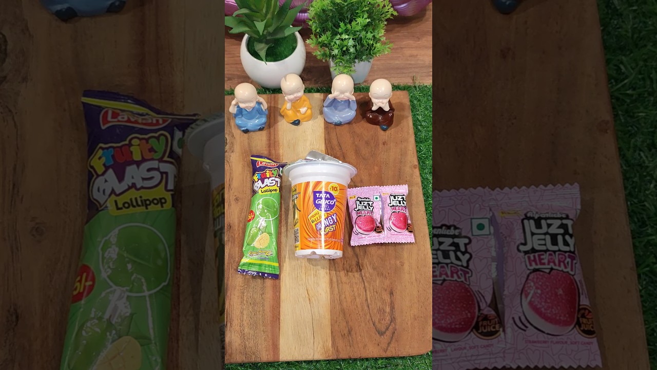 Tata Gluco Orange + Heart Shape Juzt Jelly + Fruity Blast Lollipop Popsicle😍 🍦