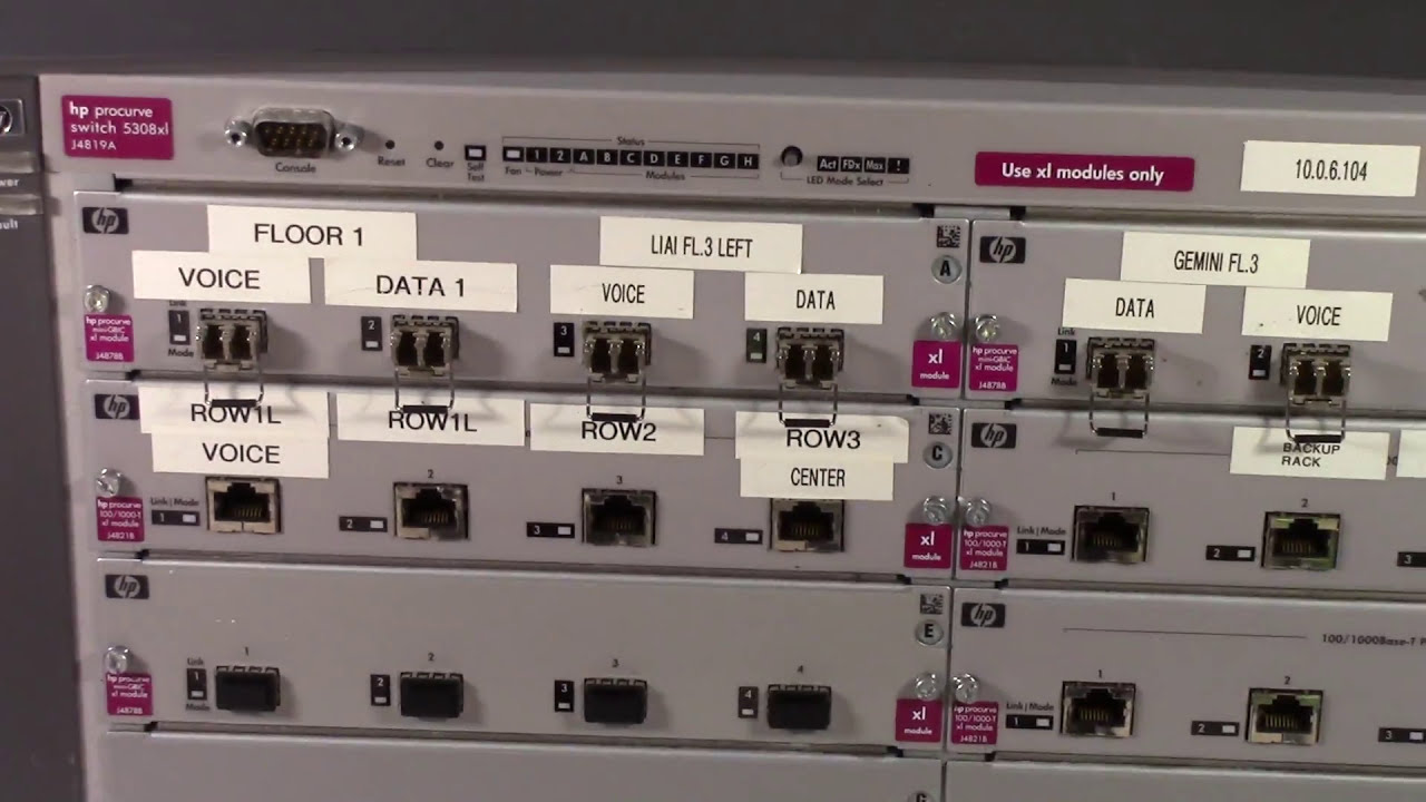Auctioned Used HP Procurve Rack 5308xl x1 J4819a x3 J48788b x3 J4821b - YouTube