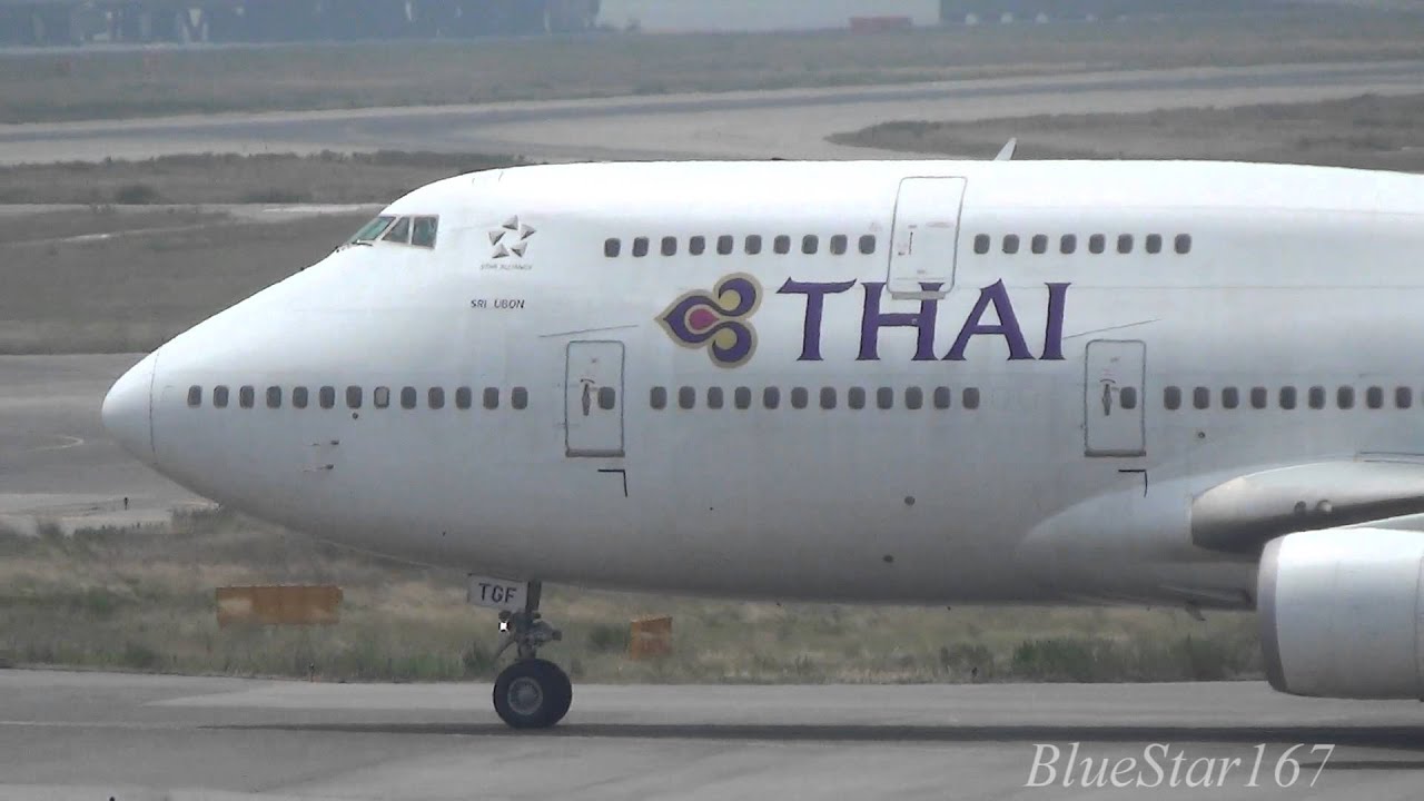 Thai Airways International Boeing 747-400 (HS-TGF) takeoff from KIX/RJBB (Osaka - Kansai) 06R