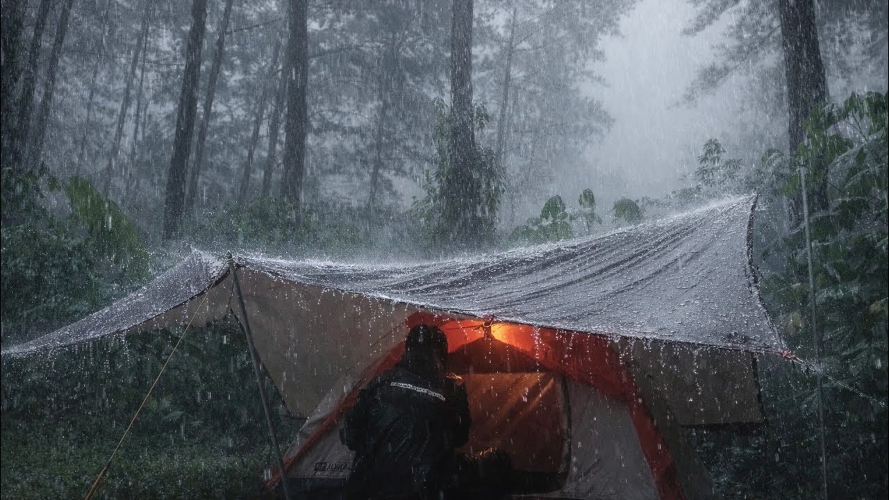 Solo Camping in Heavy Rain | Relaxing Rain Sounds in Nature - YouTube