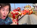 TENTANDO PARAR O TREM COM SUPER-HERÓIS NO GTA 5!!