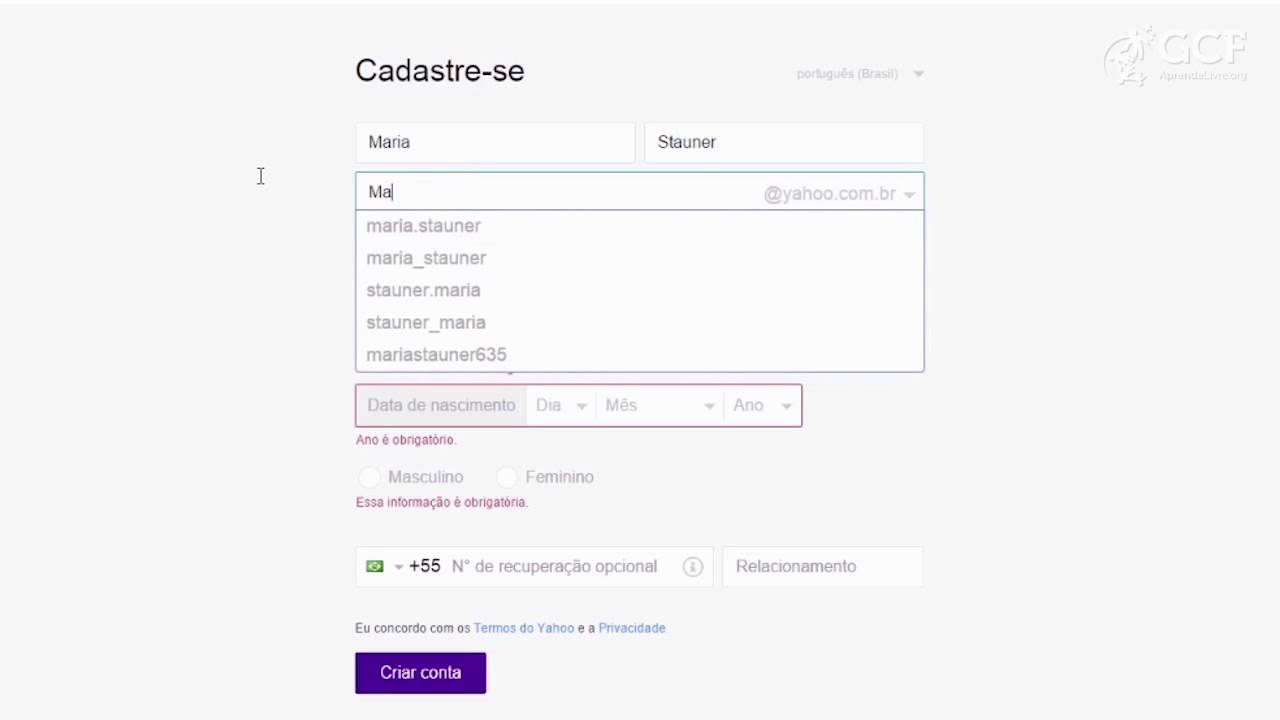 Criar um correio eletrônico: Aprenda a criar uma conta no Yahoo!