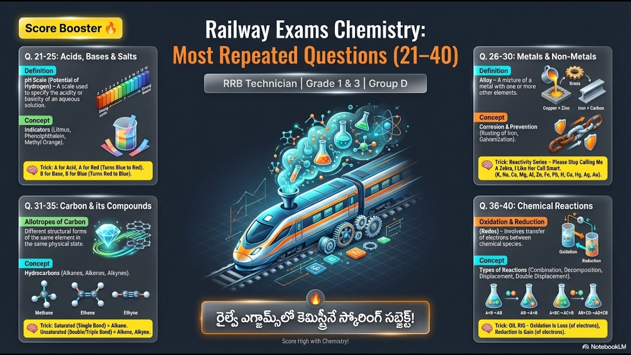 🔥 RRB Technician Grade 1 & 3 + Group D | Chemistry Most Repeated Questions 21–40 |RiseUp Telugu