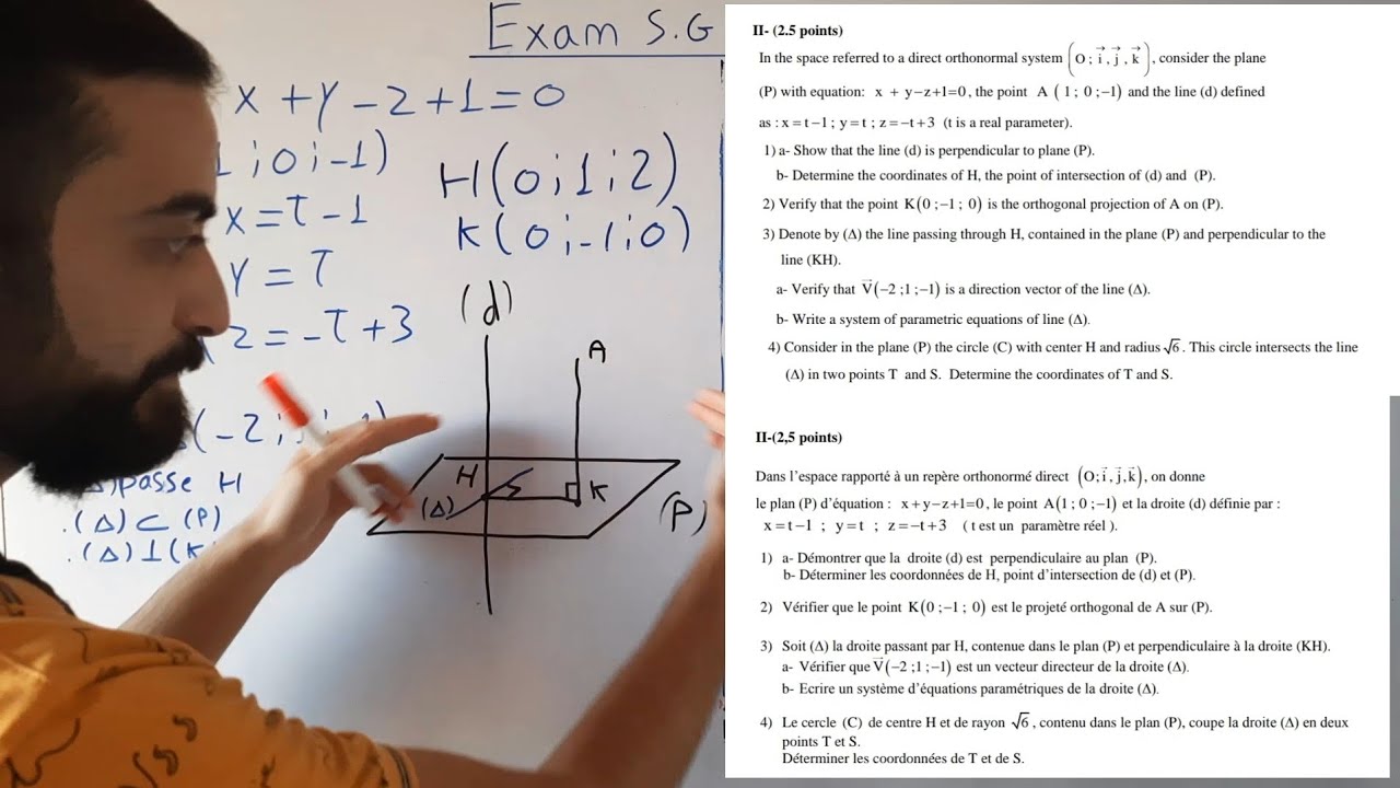 تصحيح السؤال الثاني دورة 2016 علوم عامة exercice espace،,SG,GS,Géométrie dans ľespace,