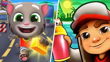 Talking Tom Gold Run VS Subway Surfer - Best Levels Mobile Walkthrough Trailer - Android Gameplay