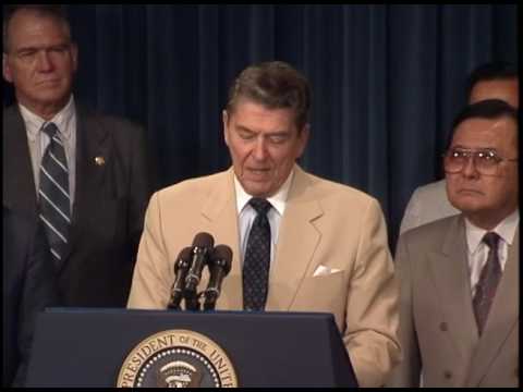 President Reagan's at the Japanese-American Internment Compensation Bill signing on August 10, 1988