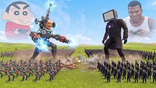 Franklin Upgrade Cameraman Vs Shinchan Tesla Skibidi Toilet  Epic Battle Fight in Gta 5