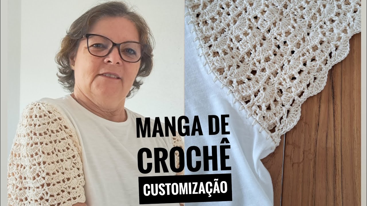 Manga de crochê em camiseta, customização linda.