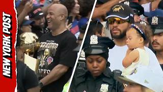 Crowd Explodes With Cheers of 'MVP!' as Brunson and His Family Arrive at Knicks Parade