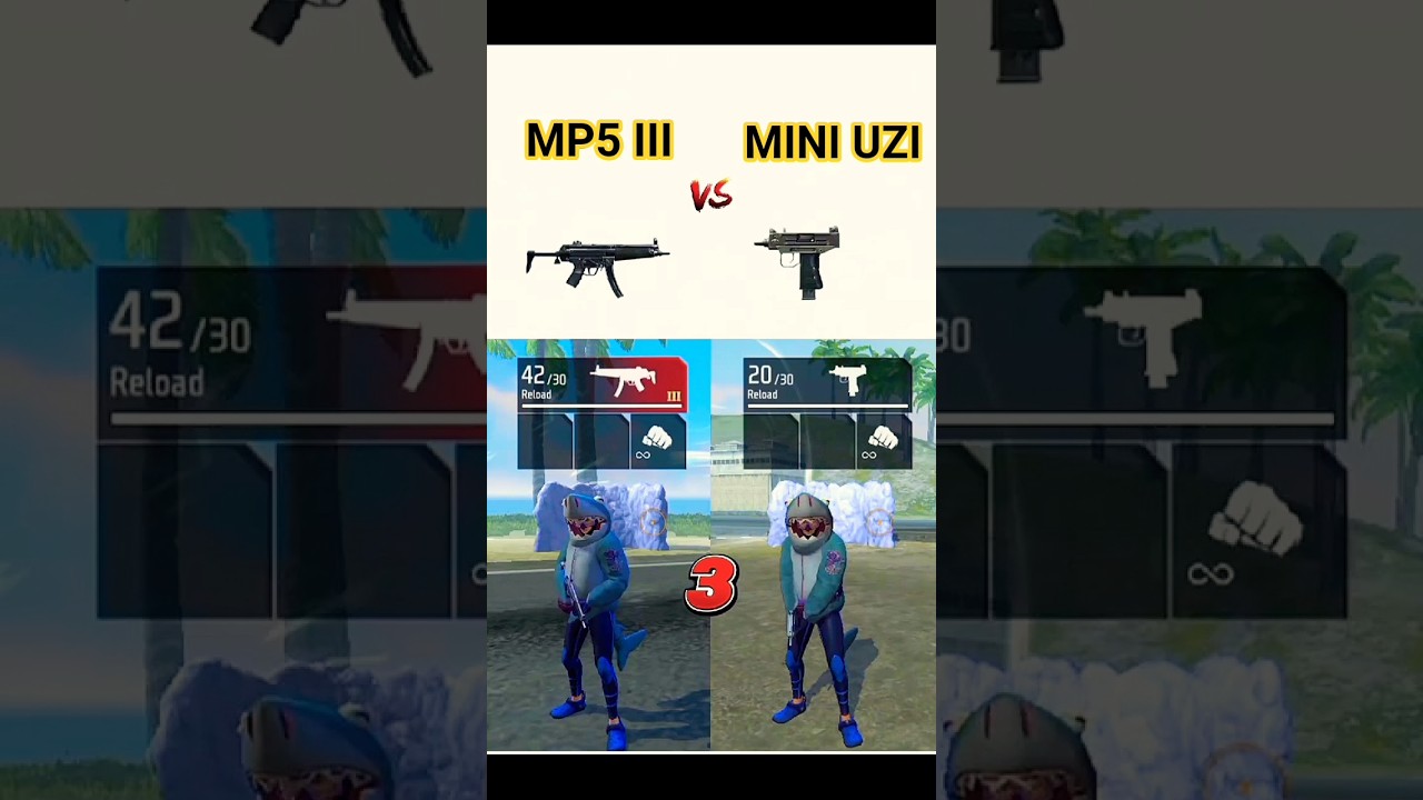 MP5 III vs MINI UZI/Free Fire gun ability/who is best gun 