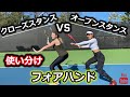 【テニス】フォアハンド：クローズドスタンスとオープンスタンスの使い分け！！