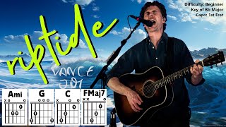 RIPTIDE by Vance Joy (Easy Guitar & Lyric Scrolling Chord Chart Play-Along with Capo 1)