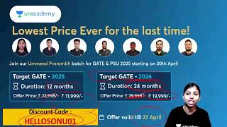 Now GATE Coaching 833/- for 1 month | Code : HELLOSONU01