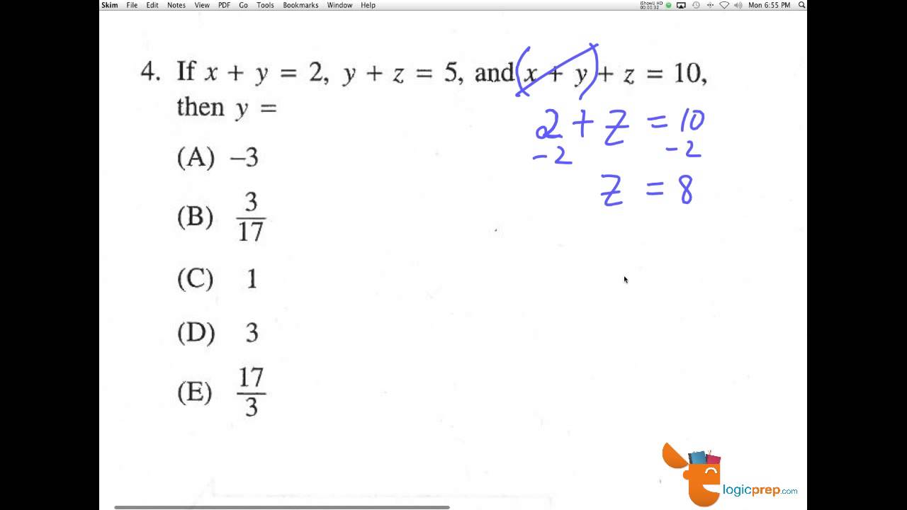 SAT SUBJECT TEST. Math level 2, Test 1, Question 4 - YouTube