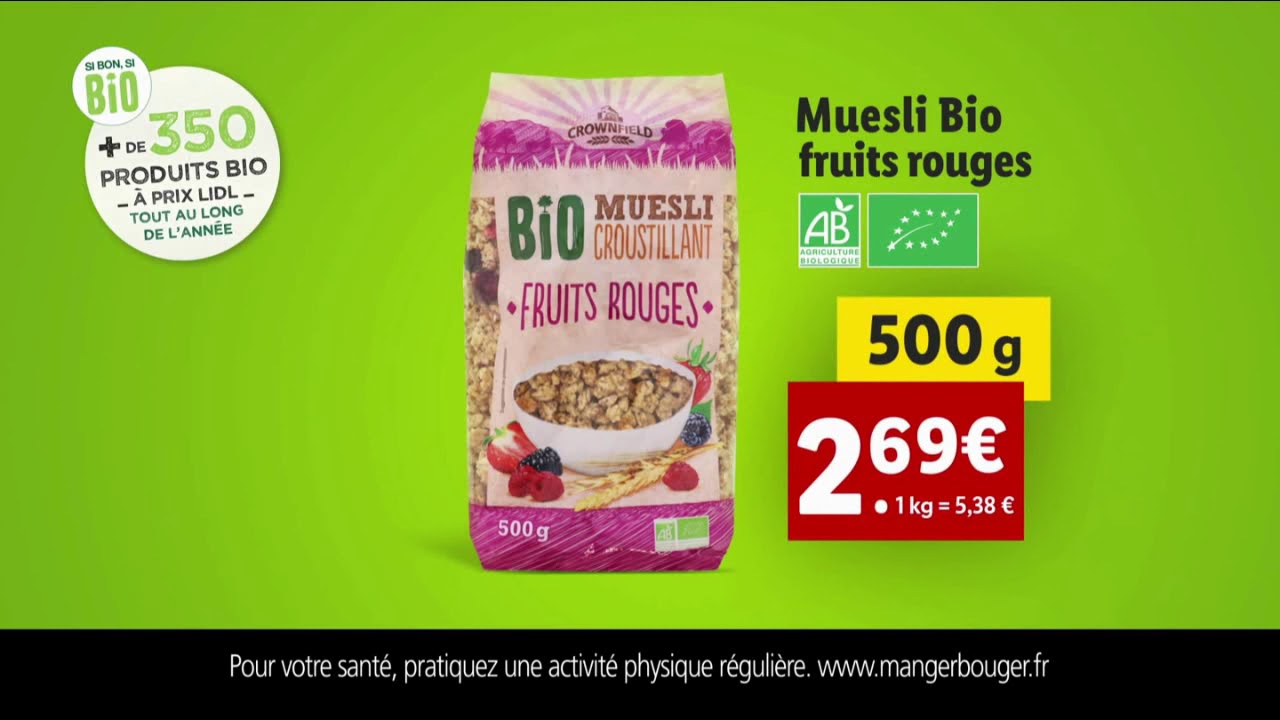 Muesli Bio fruits rouges Lidl "on est mal patron, très mal !" Pub 10s