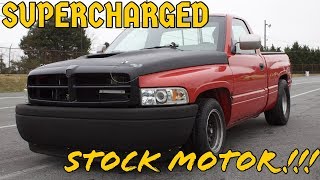 ADD A SUPERCHARGER TO A STOCK DODGE RAM AND RUN 12S!! INSANE STOCK ENGINE DRAG TRUCK