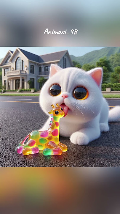Kucing lucu makan jelly gajah jerapah sapi kuda #funny #cute