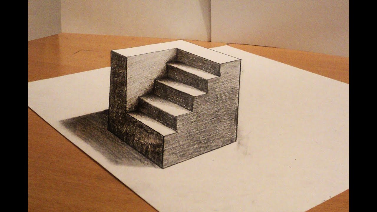 How to draw - 3d cube with stairs - Anamorphic Drawing ...