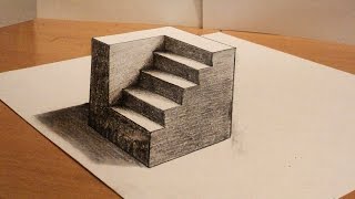 How to draw - 3d cube with stairs - Anamorphic Drawing - Optical illusion