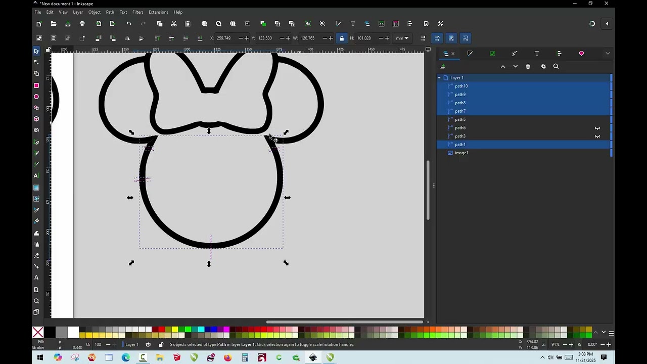 Изучение InkStitch — контур мыши для монограммы