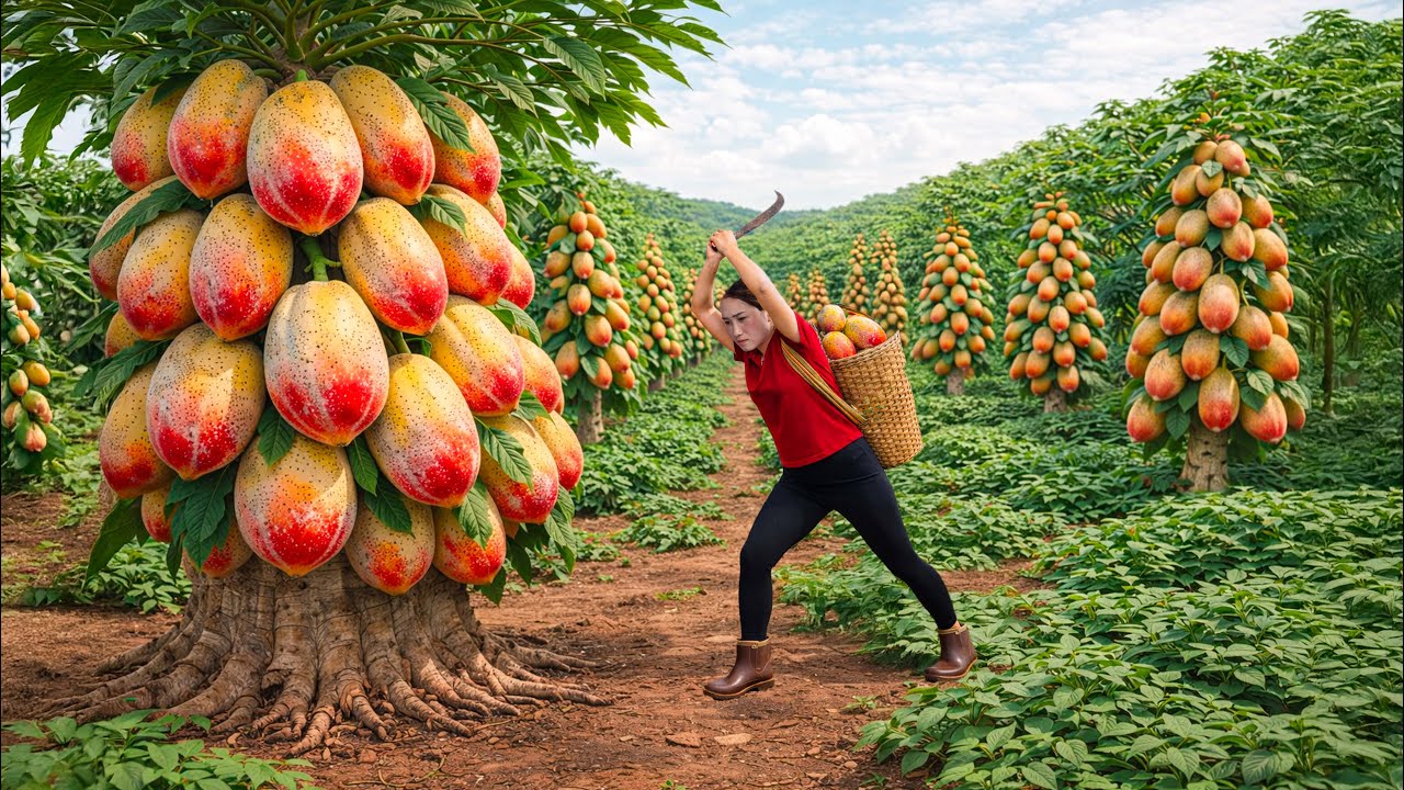 Harvesting RARE Mutant Papayas | Giant Papaya Salad Platter That Shocks Everyone