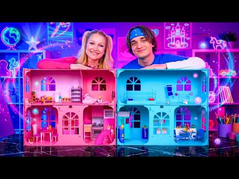🏠💖💙 PINK HOUSE vs BLUE HOUSE… BUT EVERYTHING IS MINI! 😱✨
