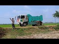 Wonderful team work Hyundai dump truck filling up soil with bulldozer pushing #Ep2279