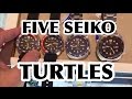 5 SEIKO TURTLES MISALIGNED CHAPTER RING MARKERS COMPAIRED