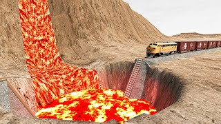 Trains vs Giant Crater Lava  BeamNG.Drive | BeamNG MaX