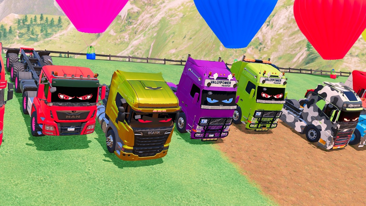 Double Flatbed Trailer Truck vs Speed Bumps | Bus, Porsche & LaFerrari Test – Farming Simulator 22