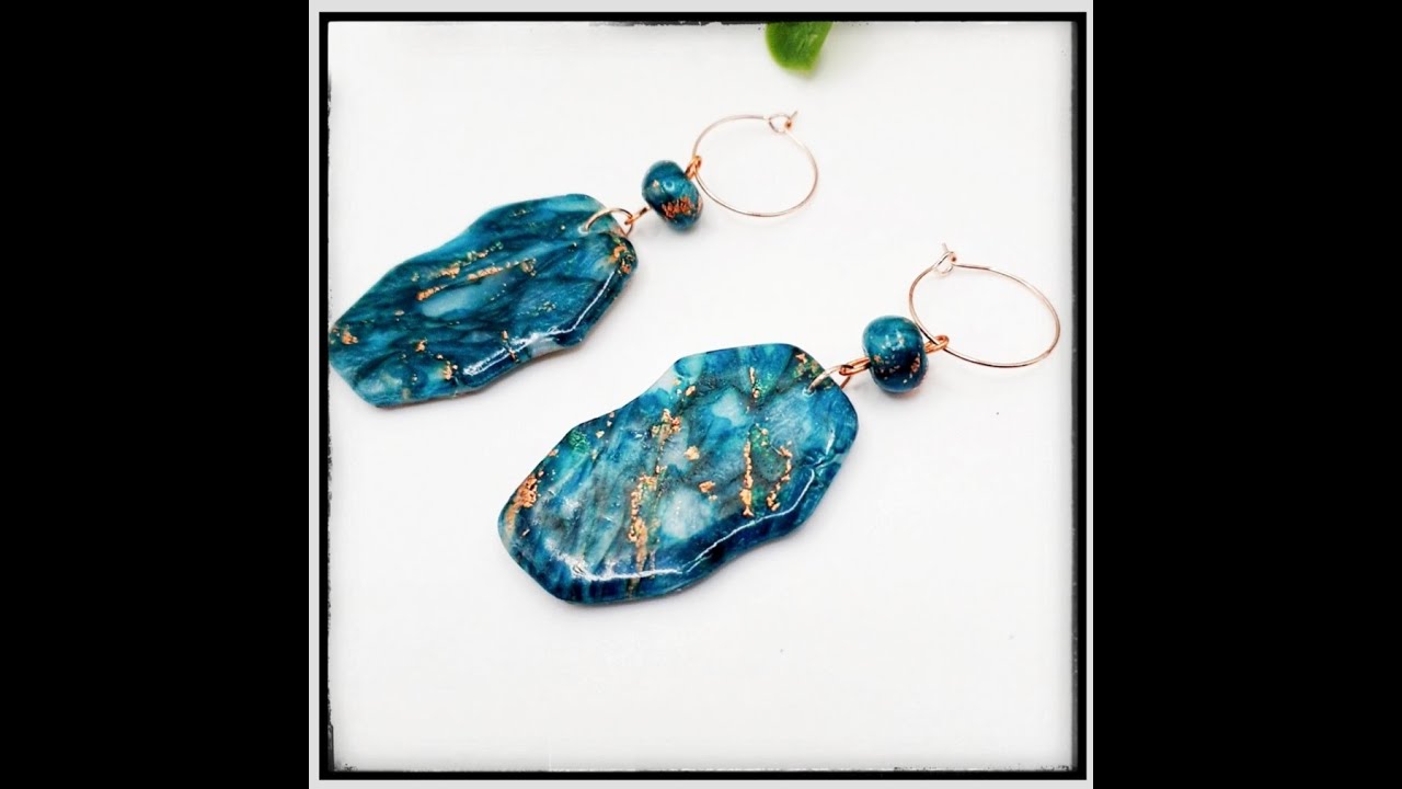 turquoise faux quartz earrings, polymer clay 