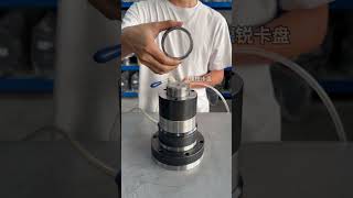 Pneumatic rotating internal support chuck, positioning block controls length. #chuck #cncmachine