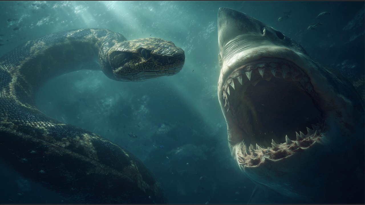 GIANT ANACONDA vs PREHISTORIC MEGALODON - Epic Underwater Battle | Amazon River. Live Sound