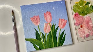Acrylic painting tulip flower | Canvas Work