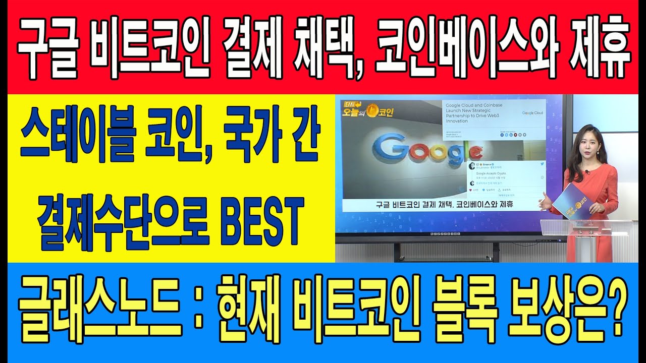 구글 비트코인 결제 채택, 코인베이스와 제휴/스테이블 코인, 국가 간 결제수단으로 BEST/글래스노드 : 현재 비트코인 블록 보상은?  - YouTube